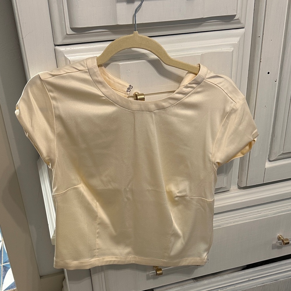 Anthropologie Ivory Satin Top